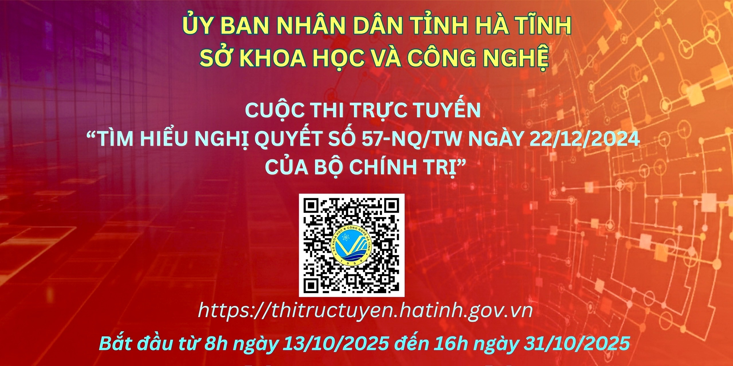 Hà Tĩnh tổ chức cuộc thi trực tuyến “Tìm hiểu Nghị quyết số 57-NQ/TW của Bộ Chính trị về đột phá phát triển KH, CN, ĐMST và chuyển đổi số quốc gia”